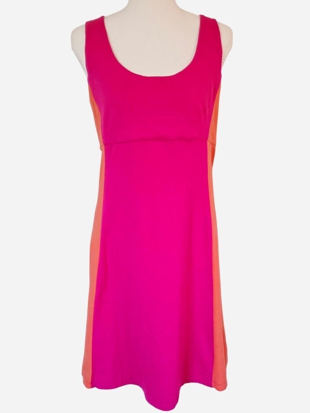 Colorful color block empire waist dress hot pink orange retro resortwear size M